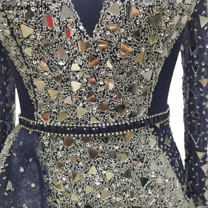 Serene Hill Mermaid Luxury Blue Silver Evening Dresses Gowns 2025 Split Elegant Sparkle Sexy For Women Party LA71050 - SERENE HILL