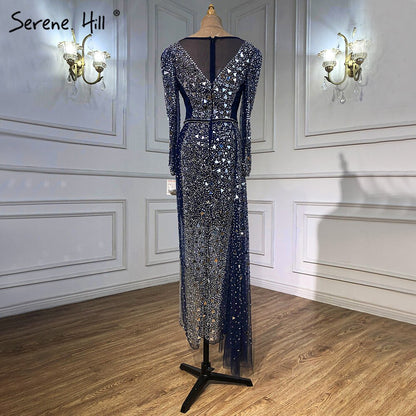 Serene Hill Mermaid Luxury Blue Silver Evening Dresses Gowns 2025 Split Elegant Sparkle Sexy For Women Party LA71050 - SERENE HILL