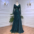 Serene Hill Mint Dubai Muslim Mermaid Puff Sleeves Overskirt Luxury Beaded Evening Dresses Gowns 2025 For Women Party LA72025 - SERENE HILL
