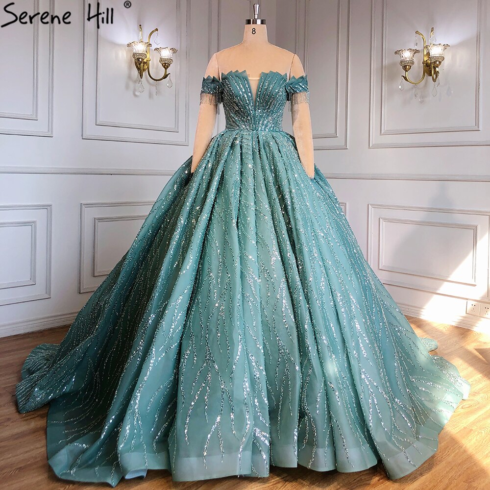 Serene Hill Mint Luxury Beaded Tassel Wedding Dresses 2025 High-end Lace Up Bridal Dress HM67411 Custom Made - SERENE HILL