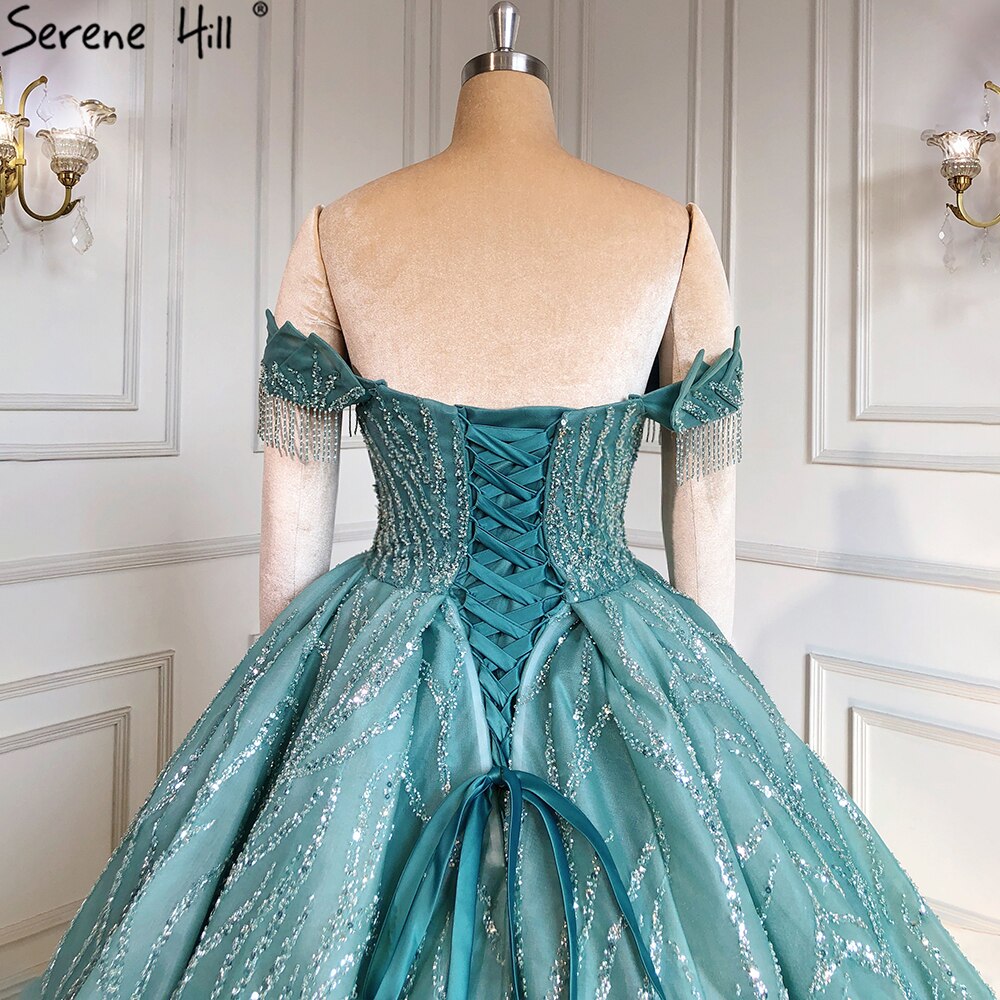 Serene Hill Mint Luxury Beaded Tassel Wedding Dresses 2025 High-end Lace Up Bridal Dress HM67411 Custom Made - SERENE HILL