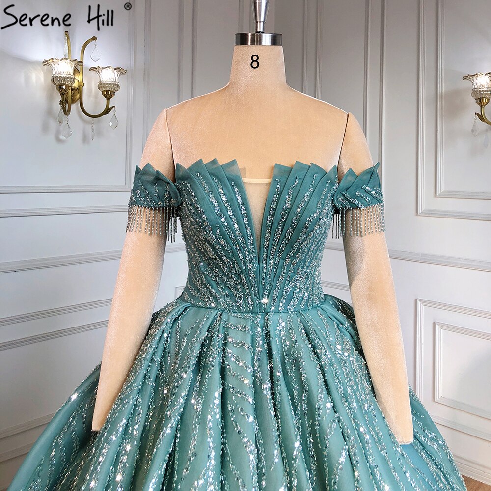 Serene Hill Mint Luxury Beaded Tassel Wedding Dresses 2025 High-end Lace Up Bridal Dress HM67411 Custom Made - SERENE HILL