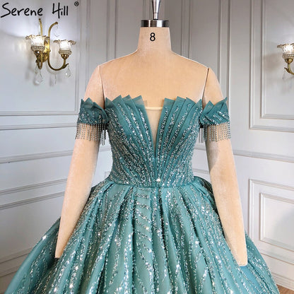 Serene Hill Mint Luxury Beaded Tassel Wedding Dresses 2025 High-end Lace Up Bridal Dress HM67411 Custom Made - SERENE HILL
