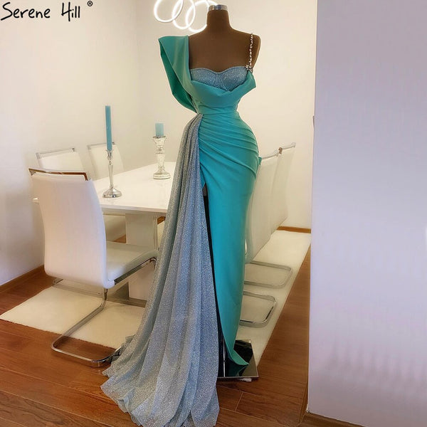 Serene Hill Mint Mermaid Split Evening Dresses Gowns 2025 Diamon One Shoulder Sexy For Women Party LA70875