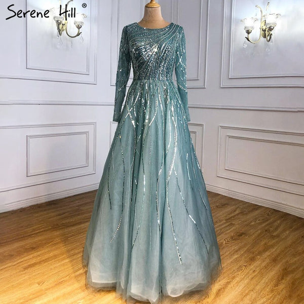 Serene Hill Moslim Groen Luxe Avond Jurken 2025 Kralen A-lijn Voor Vrouw Wedding Party LA71021L