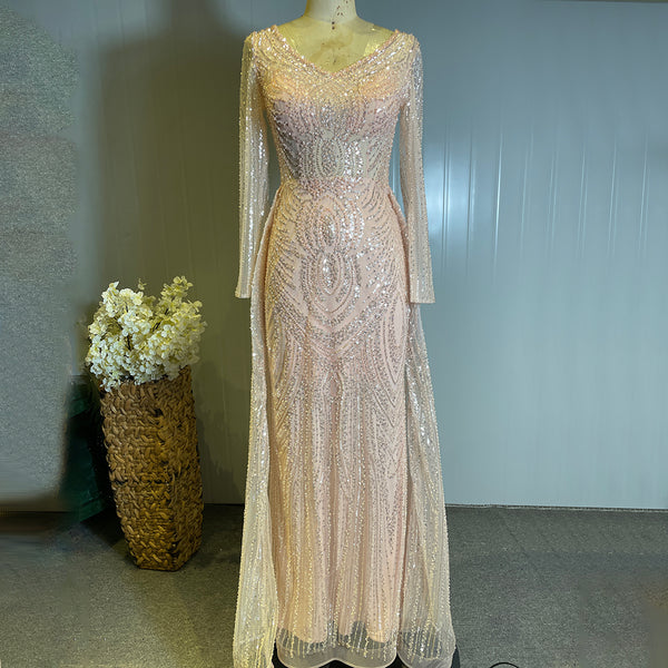 Serene Hill Moslim Perzik Overrok Avond Jurken 2025 Luxe Kralen Elegant Mermaid Voor Vrouwen Party LA71494