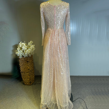 Serene Hill Moslim Perzik Overrok Avond Jurken 2025 Luxe Kralen Elegant Mermaid Voor Vrouwen Party LA71494 - SERENE HILL