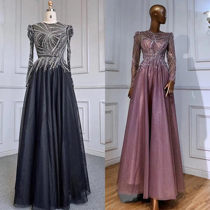 Serene Hill Muslim Black A-Line Luxury Beaded Ankle Length Evening Dresses Gowns 2025 For Women Party LA71290 - SERENE HILL