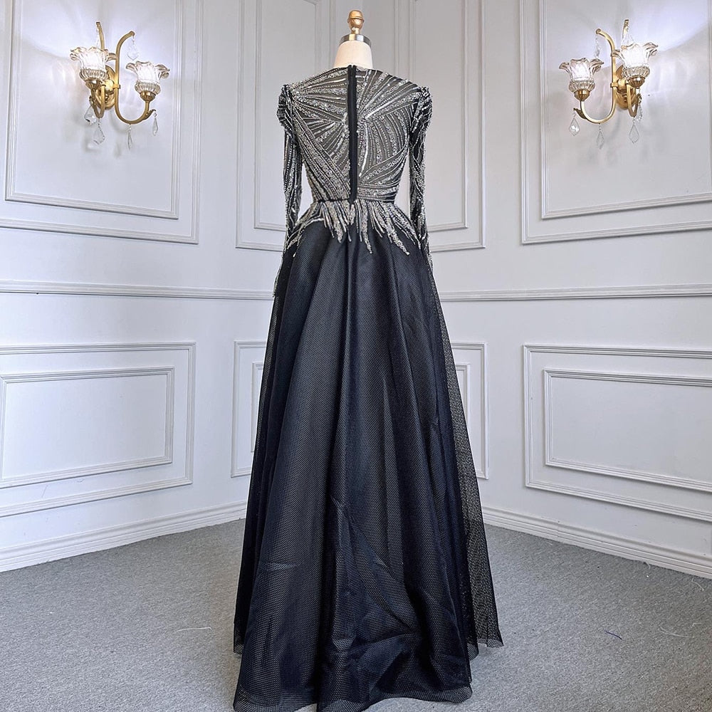 Serene Hill Muslim Black A-Line Luxury Beaded Ankle Length Evening Dresses Gowns 2025 For Women Party LA71290 - SERENE HILL