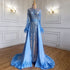 Serene Hill Muslim Blue Detachable Skirt Evening Dresses Gowns 2025 Feathers Beaded Mermaid Luxury For Women Party LA60932A - SERENE HILL