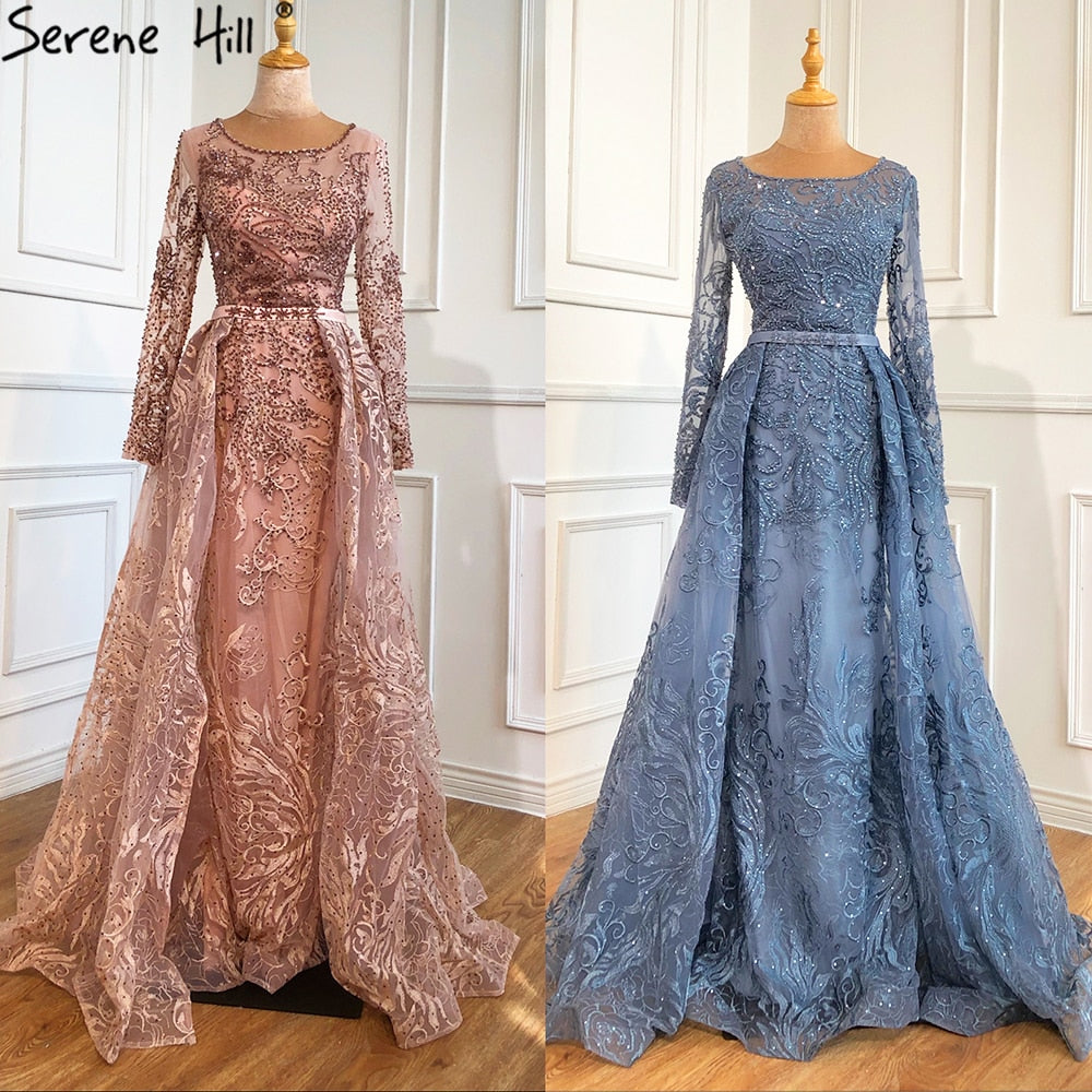 Modest Blue Lace Beaded Mermaid Evening Dress LA70834 - SERENE HILL