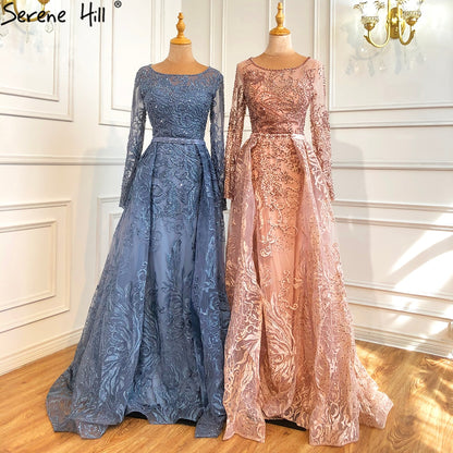 Modest Blue Lace Beaded Mermaid Evening Dress LA70834 - SERENE HILL