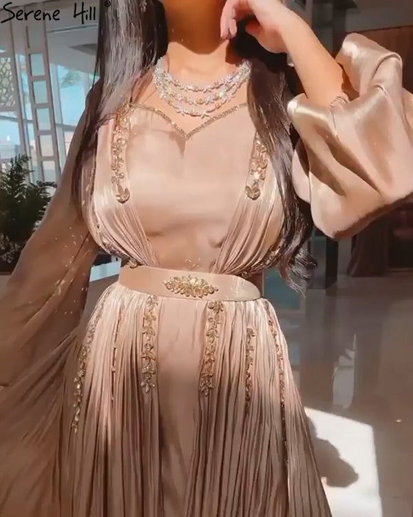 Serene Hill Muslim Caftan  Kaftan Moka A-Line Evening Dress 2025 Lantern Sleeves Beading Sexy For Women Party LA71054