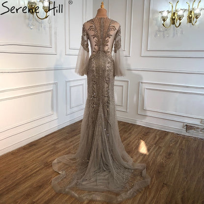 Serene Hill Muslim Caramel Evening Dresses Gowns Luxury Beading Elegant Mermaid 2025 For Women Party LA70289 - SERENE HILL