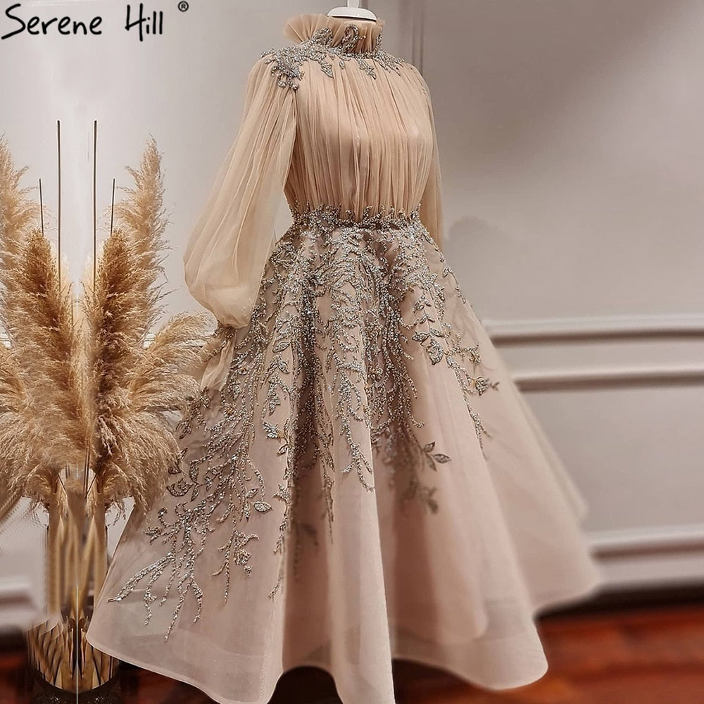 Luxury Champagne Long Sleeve Muslim Evening Dress LA71035 - SERENE HILL
