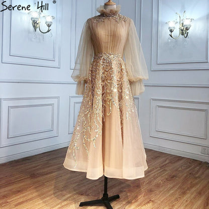 Luxury Champagne Long Sleeve Muslim Evening Dress LA71035 - SERENE HILL