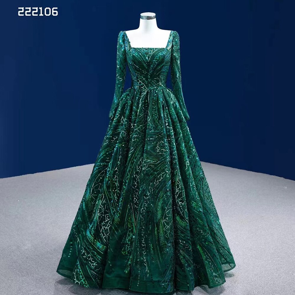 Serene Hill Muslim Dark Green Luxury Beaded Appliques Lace Up Ball Gowns Wedding Dress 2025 High End Custom Made HM222106 - SERENE HILL
