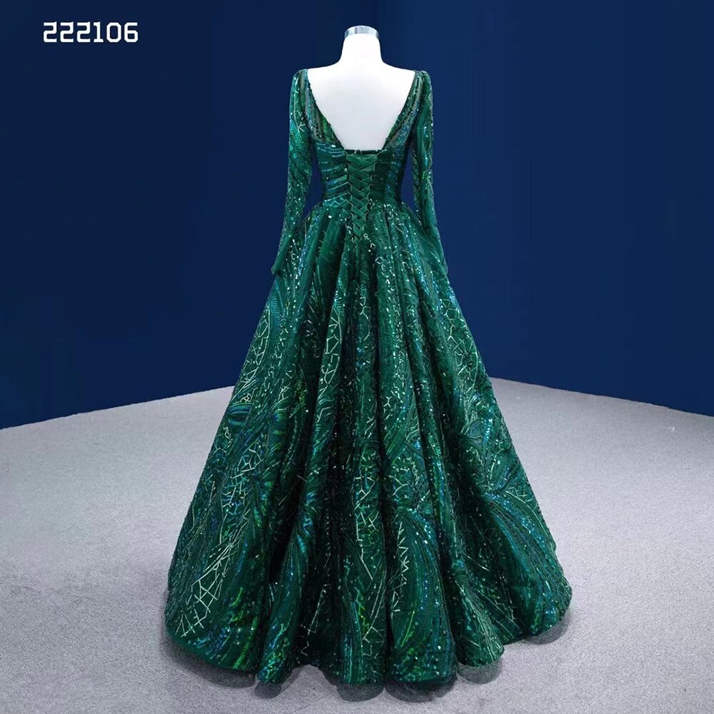 Serene Hill Muslim Dark Green Luxury Beaded Appliques Lace Up Ball Gowns Wedding Dress 2025 High End Custom Made HM222106 - SERENE HILL