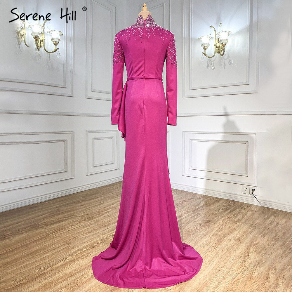 Serene Hill Muslim Fuschia Mermaid Evening Dresses Gowns 2025 Beading Elegant For Women Wedding Party LA71004 - SERENE HILL