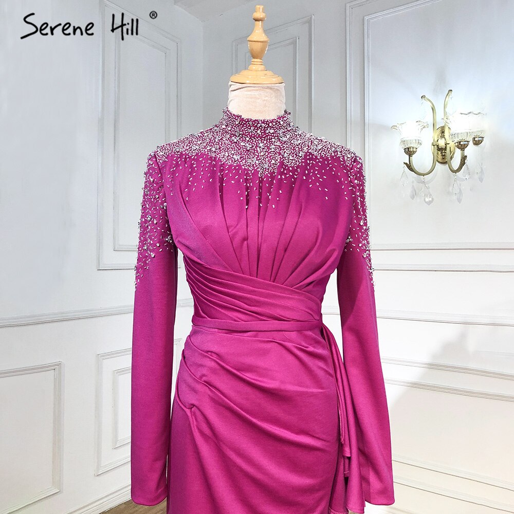Serene Hill Muslim Fuschia Mermaid Evening Dresses Gowns 2025 Beading Elegant For Women Wedding Party LA71004 - SERENE HILL
