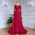 Serene Hill Muslim Gold A Line Lace Beaded Feathers Arabic Luxury Evening Dresses Gowns 2025 For Women Wedding Party LA71935 - SERENE HILL