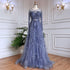 Serene Hill Muslim Gold A Line Lace Beaded Feathers Arabic Luxury Evening Dresses Gowns 2025 For Women Wedding Party LA71935 - SERENE HILL