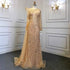 Serene Hill Muslim Gold Overskirt Luxury Evening Dresses Gowns Beaded Meramid Elegant 2025 For Women Party LA71528 - SERENE HILL