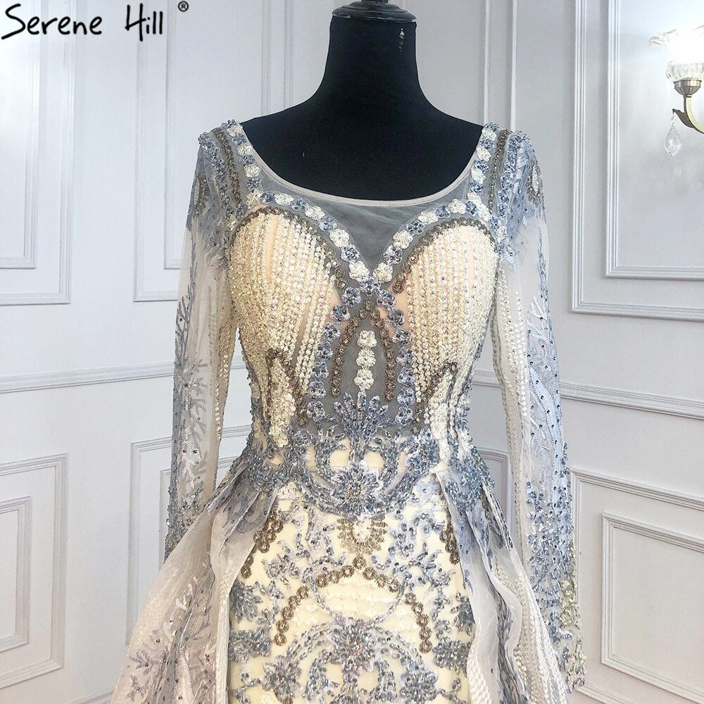 Serene Hill Muslim Gold With Overskirt Evening Dresses Gowns 2025 Luxury Lace Beaded Crystal For Woman Party LA71170 - SERENE HILL
