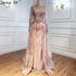 Serene Hill Muslim Gold With Overskirt Evening Dresses Gowns 2025 Luxury Lace Beaded Crystal For Woman Party LA71170 - SERENE HILL