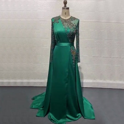 Serene Hill Muslim Grape Purple Luxury Evening Dresses Gowns 2025 High Split Satin For Women Party LA71456 - SERENE HILL