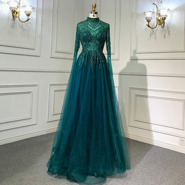 On Sale  no return no refund Serene Hill Muslim Green A-Line Luxury Beaded Evening Dresses Gowns 2025 For Women Party LA71640