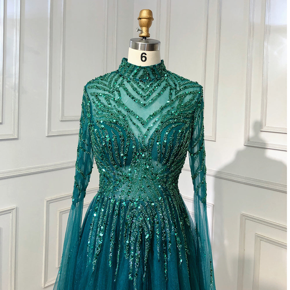 On Sale no return no refund Serene Hill Muslim Green A-Line Luxury Beaded Evening Dresses Gowns 2025 For Women Party LA71640 - SERENE HILL
