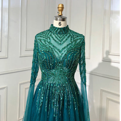 On Sale no return no refund Serene Hill Muslim Green A-Line Luxury Beaded Evening Dresses Gowns 2025 For Women Party LA71640 - SERENE HILL