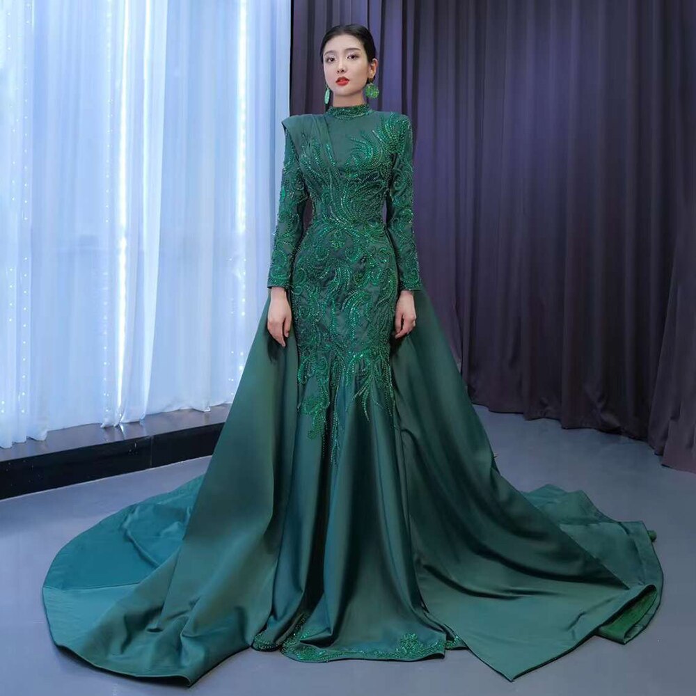 Serene Hill Muslim Green Mermaid Detachable Skirt Lace Beaded Bride Go –  SERENE HILL