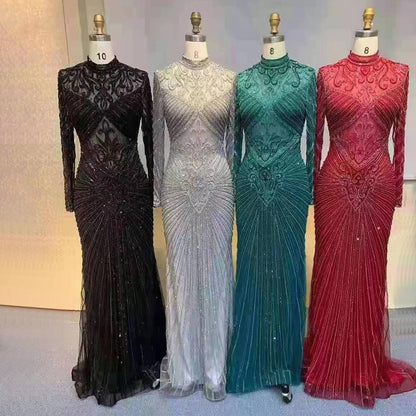 Serene Hill Muslim Green Mermaid Elegant High Neck Luxury Beaded Evening Dresses Gowns 2025 فساتين نسائية شحن مجاني LA71776 - SERENE HILL