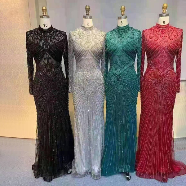 Serene Hill Muslim Green Mermaid Elegant High Neck Luxury Beaded  Evening Dresses Gowns 2025 فساتين نسائية شحن مجاني LA71776