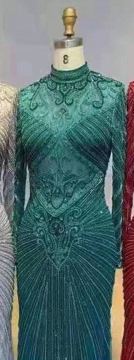 Serene Hill Muslim Green Mermaid Elegant High Neck Luxury Beaded Evening Dresses Gowns 2025 فساتين نسائية شحن مجاني LA71776 - SERENE HILL