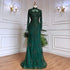 Serene Hill Muslim Green Mermaid Lace Beaded Crystal Luxury Dubai Evening Dresses Gowns For Women Wedding Party 2025 LA71983 - SERENE HILL