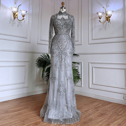 Serene Hill Muslim Green Mermaid Lace Beaded Crystal Luxury Dubai Evening Dresses Gowns For Women Wedding Party 2025 LA71983 - SERENE HILL