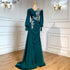 Serene Hill Muslim Green Mermaid Overskirt Evening Dresses Gowns 2025 Elegant Luxury Beaded Satin For Women Party LA71491 - SERENE HILL