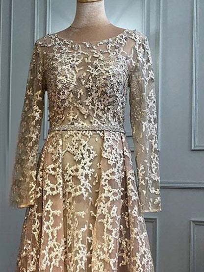 Serene Hill Muslim Grey A-Line Evening Dresses Gowns 2025 Lace Beaded Luxury For Woman Wedding Party LA71211 - SERENE HILL