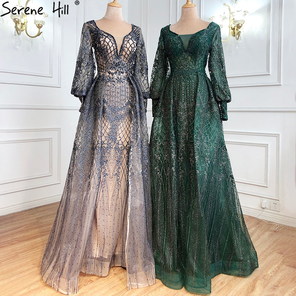 Muslim Grey Luxury Beading Mermaid Evening Dress With Train LA71056 - SERENE HILL