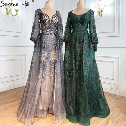 Muslim Grey Luxury Beading Mermaid Evening Dress With Train LA71056 - SERENE HILL