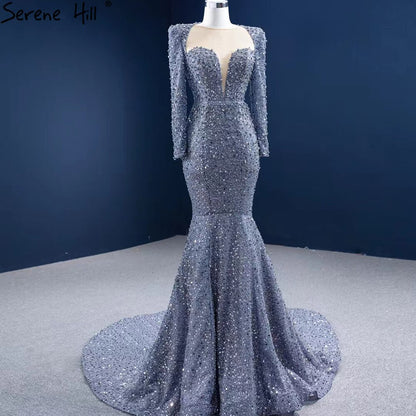 Serene Hill Muslim Grey Mermaid Evening Dresses 2025 Beaded Elegant Luxury Formal Dress HM67272 - SERENE HILL