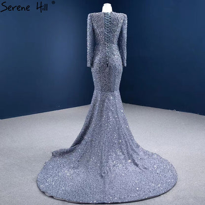 Serene Hill Muslim Grey Mermaid Evening Dresses 2025 Beaded Elegant Luxury Formal Dress HM67272 - SERENE HILL