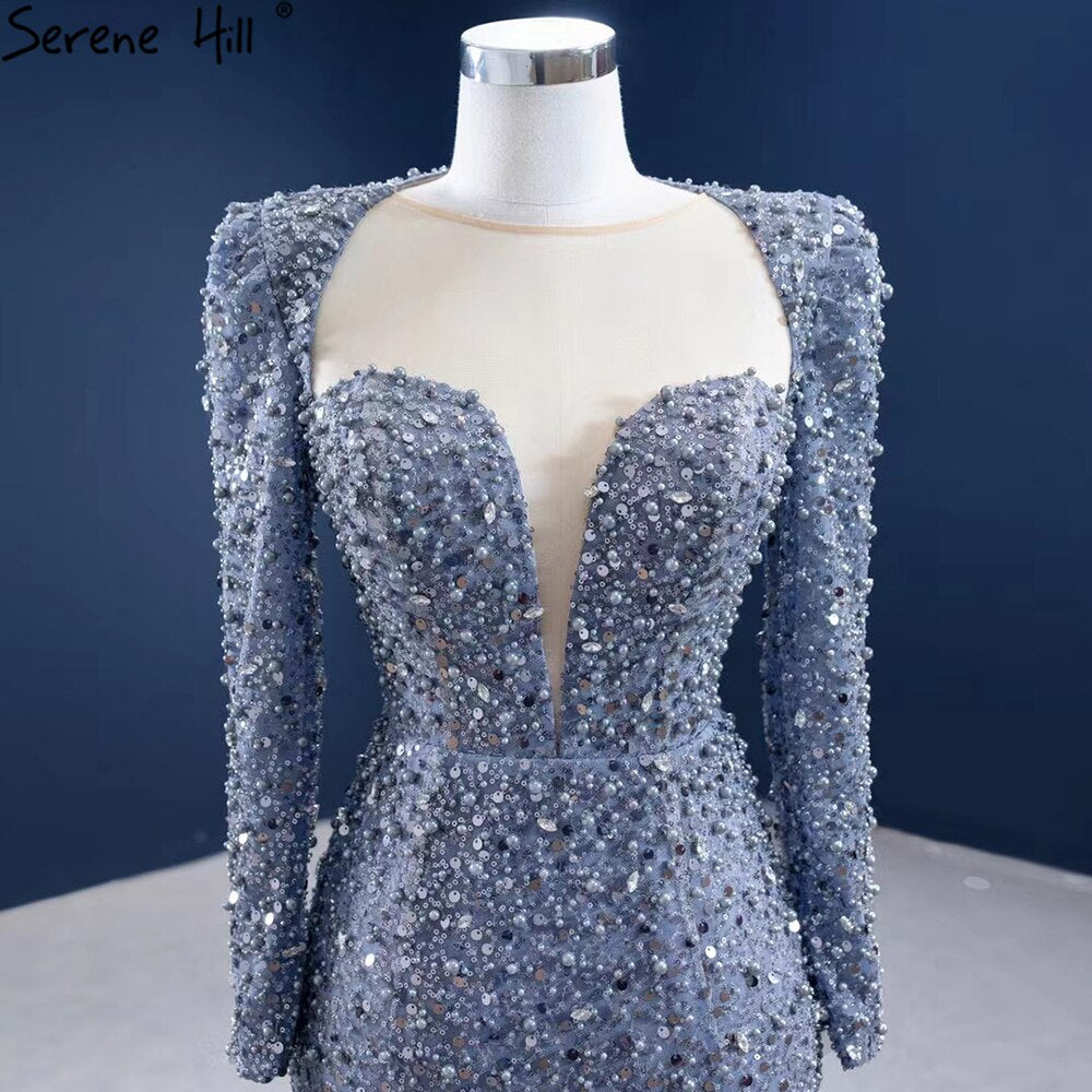 Serene Hill Muslim Grey Mermaid Evening Dresses 2025 Beaded Elegant Luxury Formal Dress HM67272 - SERENE HILL
