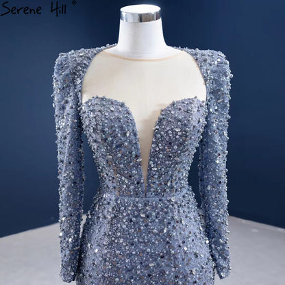 Serene Hill Muslim Grey Mermaid Evening Dresses 2025 Beaded Elegant Luxury Formal Dress HM67272 - SERENE HILL