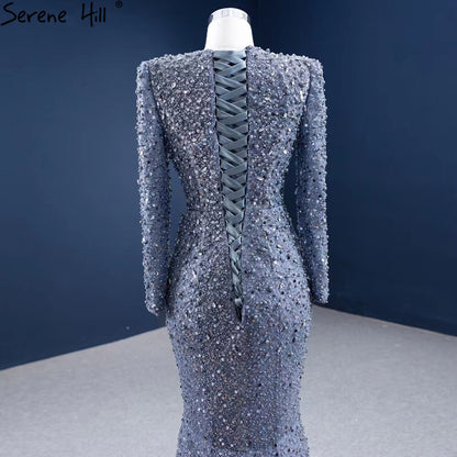 Serene Hill Muslim Grey Mermaid Evening Dresses 2025 Beaded Elegant Luxury Formal Dress HM67272 - SERENE HILL