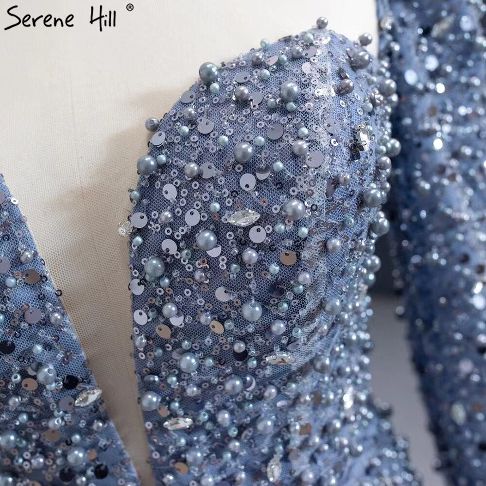 Serene Hill Muslim Grey Mermaid Evening Dresses 2025 Beaded Elegant Luxury Formal Dress HM67272 - SERENE HILL