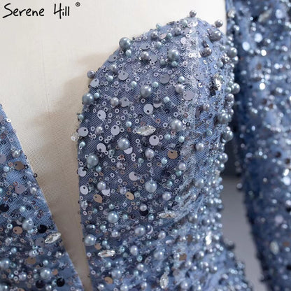 Serene Hill Muslim Grey Mermaid Evening Dresses 2025 Beaded Elegant Luxury Formal Dress HM67272 - SERENE HILL